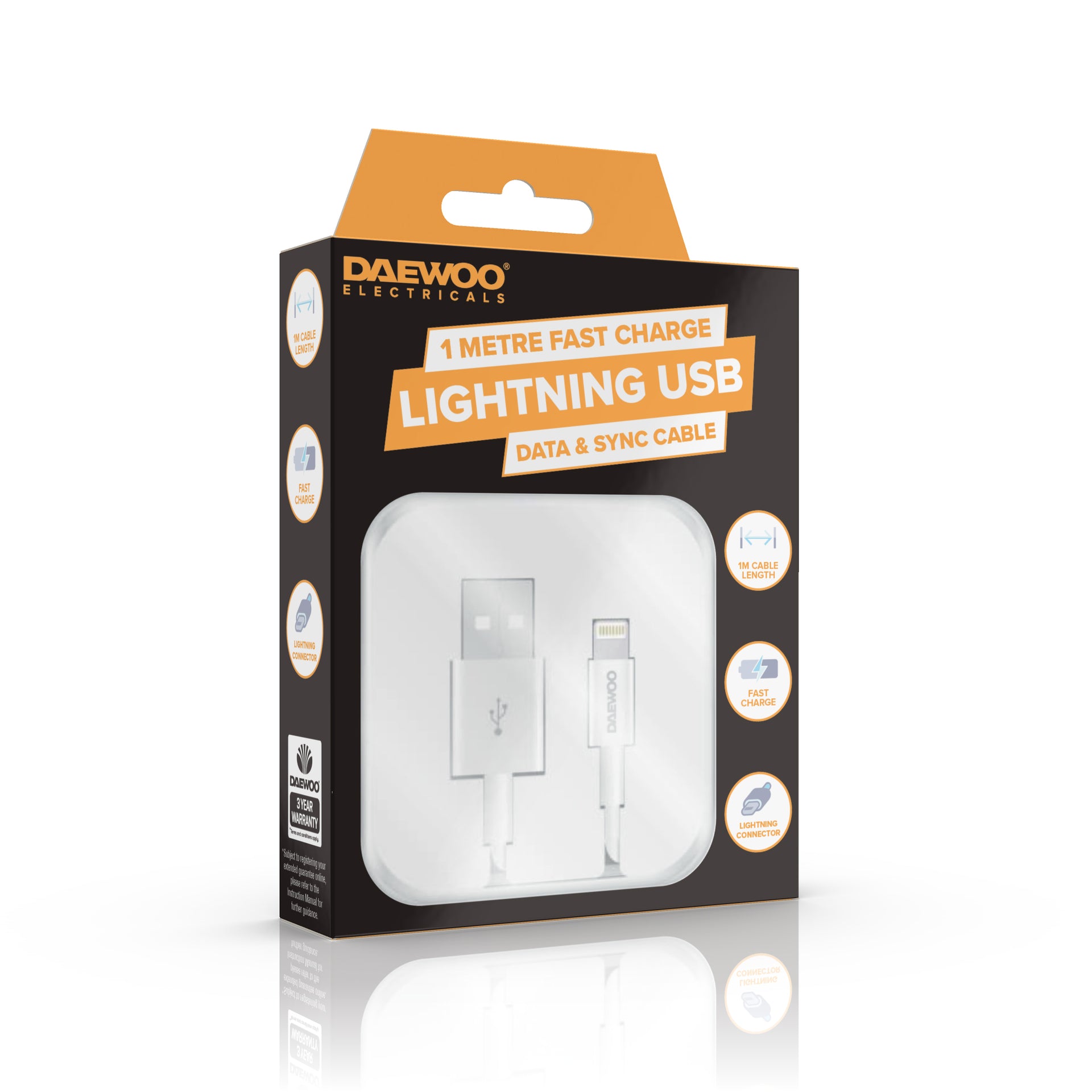 1 Metre USB To 8 Pin Lightning Fast Charge Cable