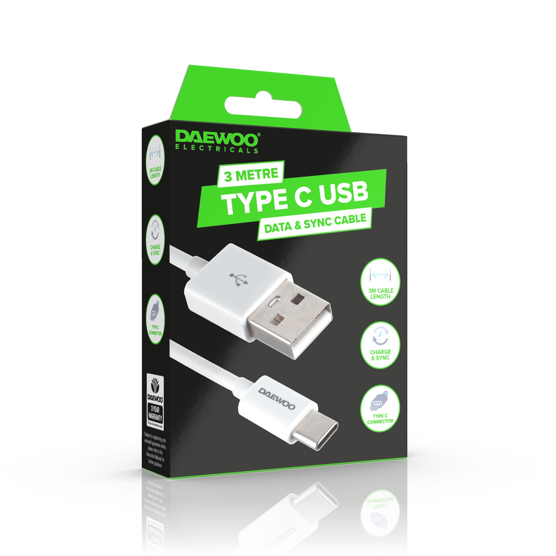 3 Metre USB to USB C Charge Cable