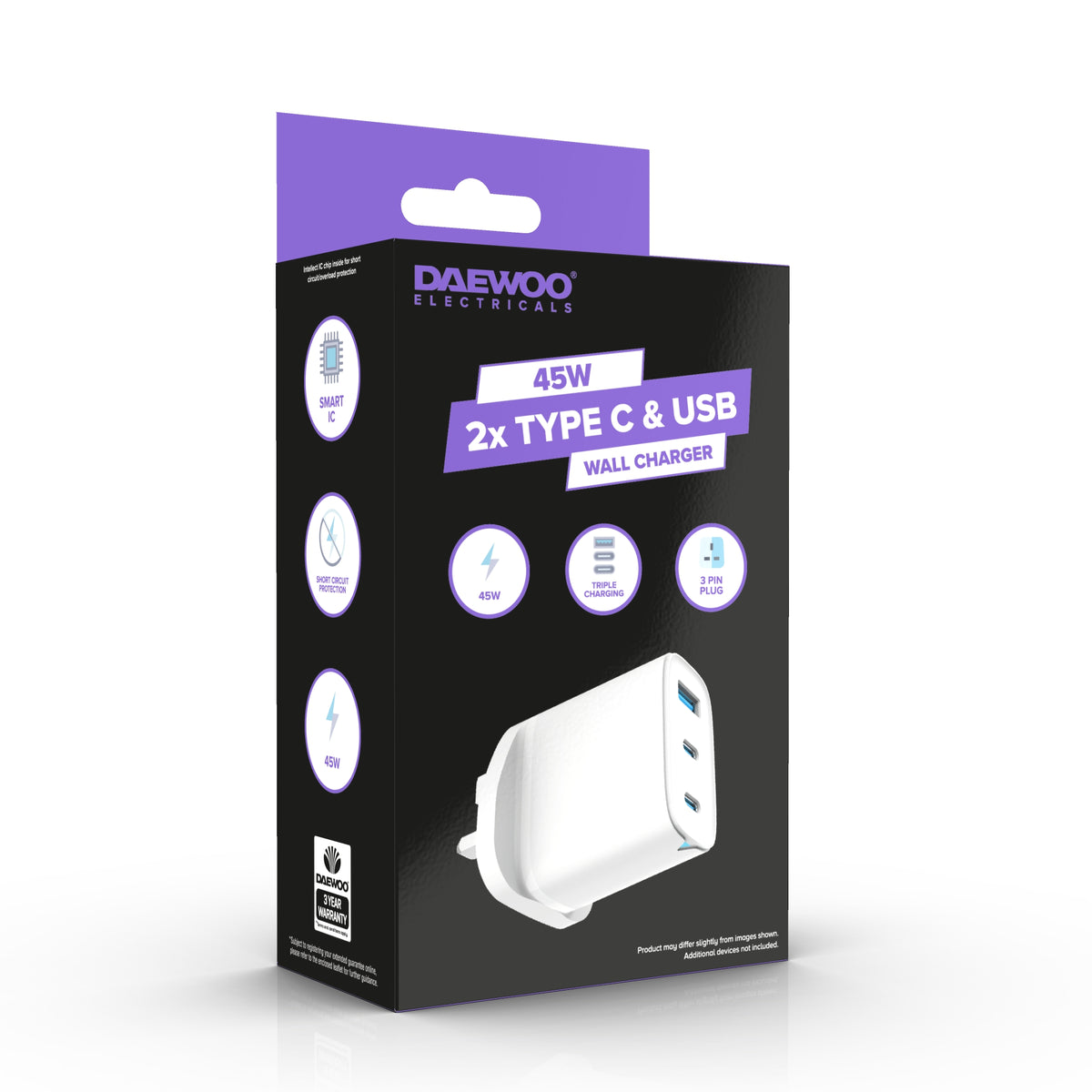 45W 2x USB C & USB Wall Charger Plug Socket Adaptor