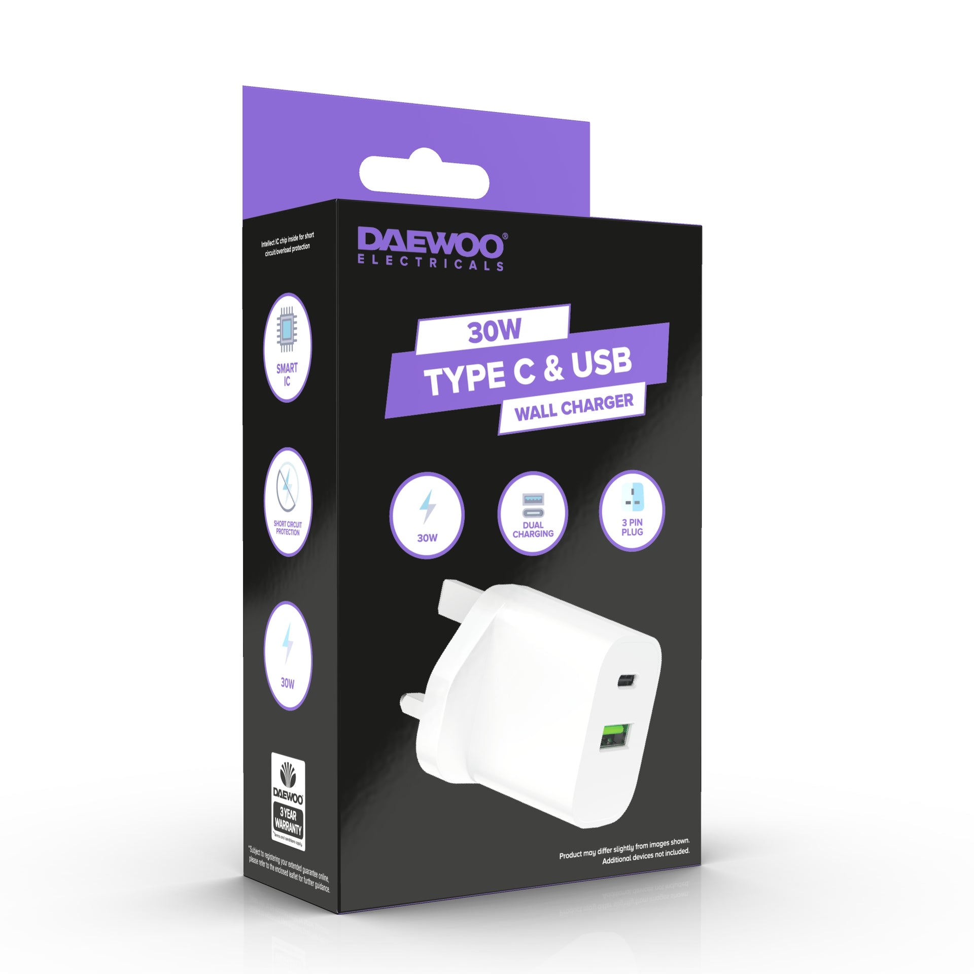 30W USB C & USB Wall Charger Plug Socket Adaptor