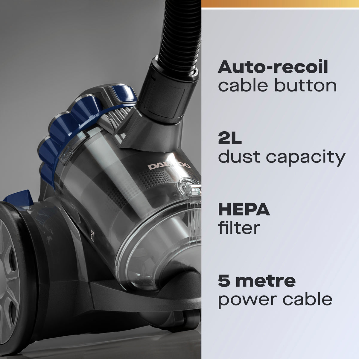 Daewoo 2L 700W Bagless Tornado Cylinder Vacuum Cleaner