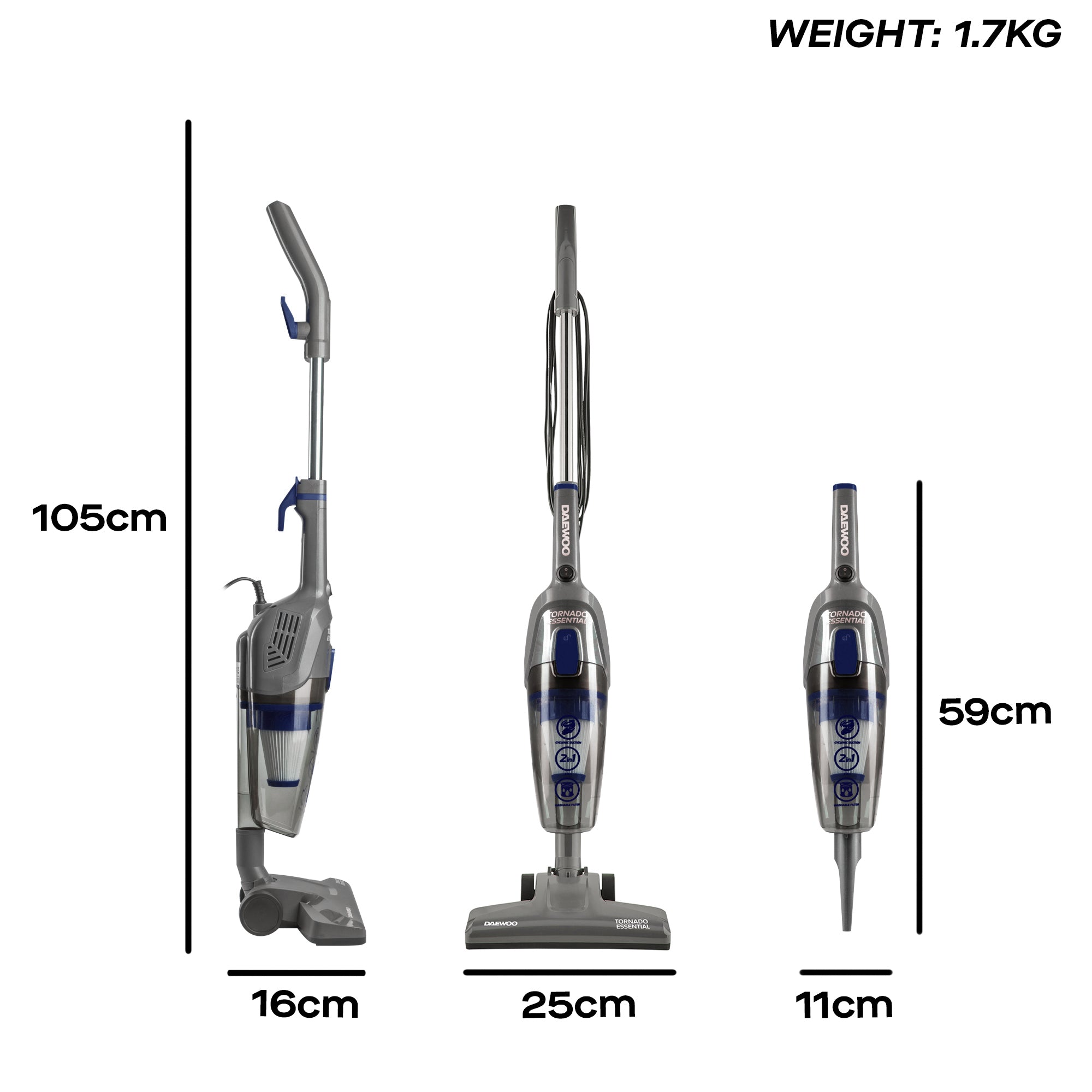 Daewoo Tornado Essential 600W 2-in-1 Corded Vacuum Cleaner