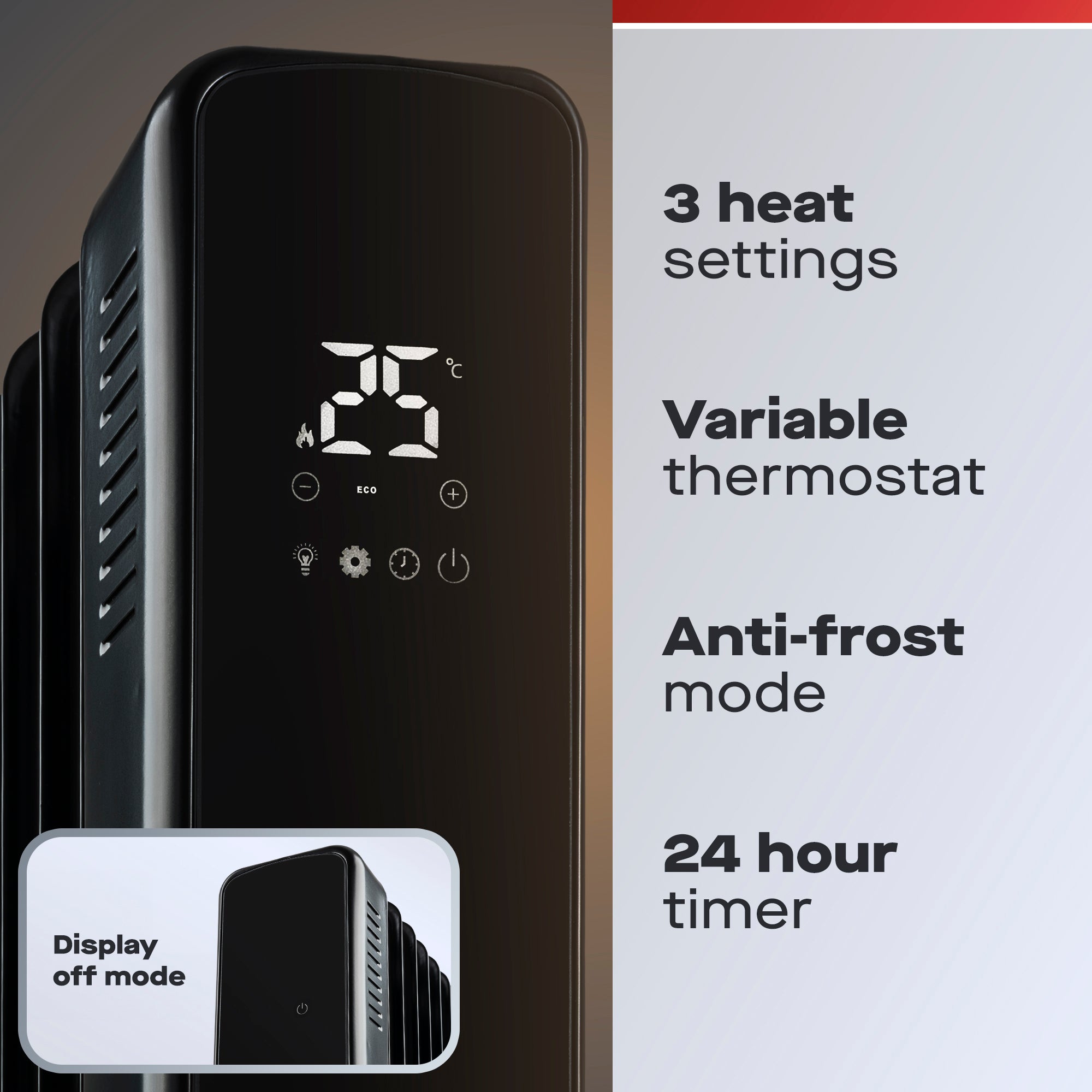 Daewoo 2000W Oil Filled Heater with LED Display & Remote Control