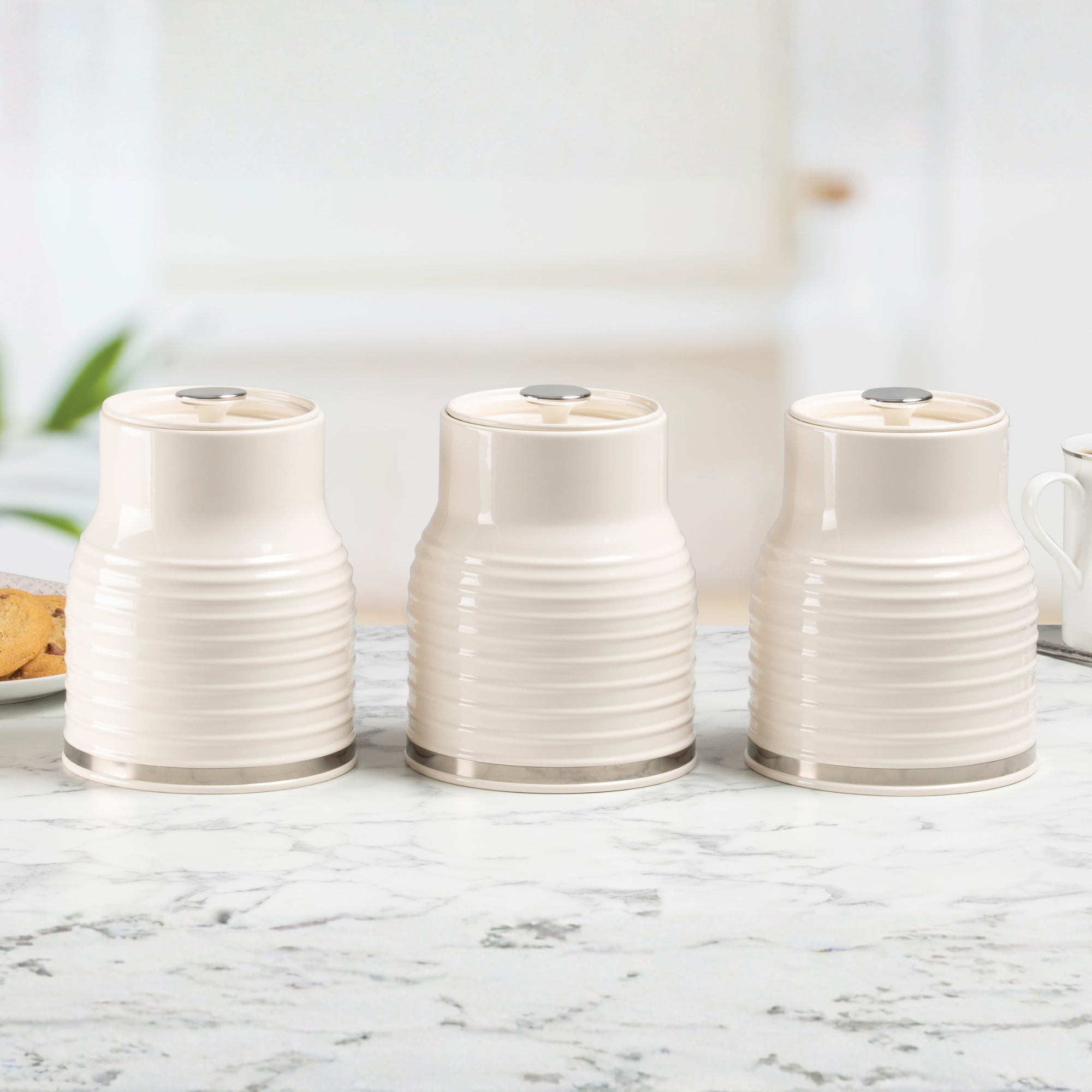 Daewoo Sienna Cream Set Of 3 Tea, Coffee, Sugar Canisters