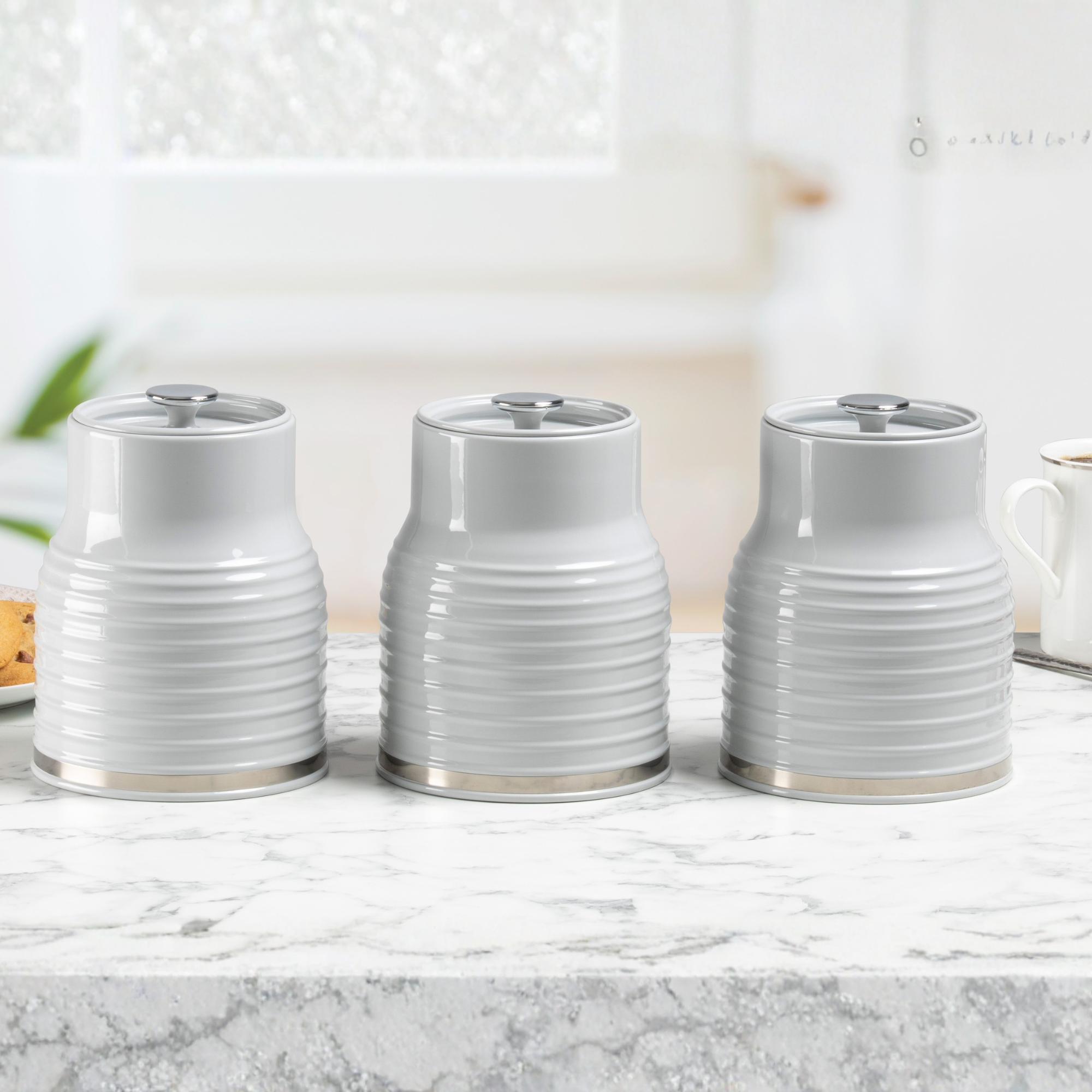 Daewoo Sienna Grey Set Of 3 Tea, Coffee, Sugar Canisters