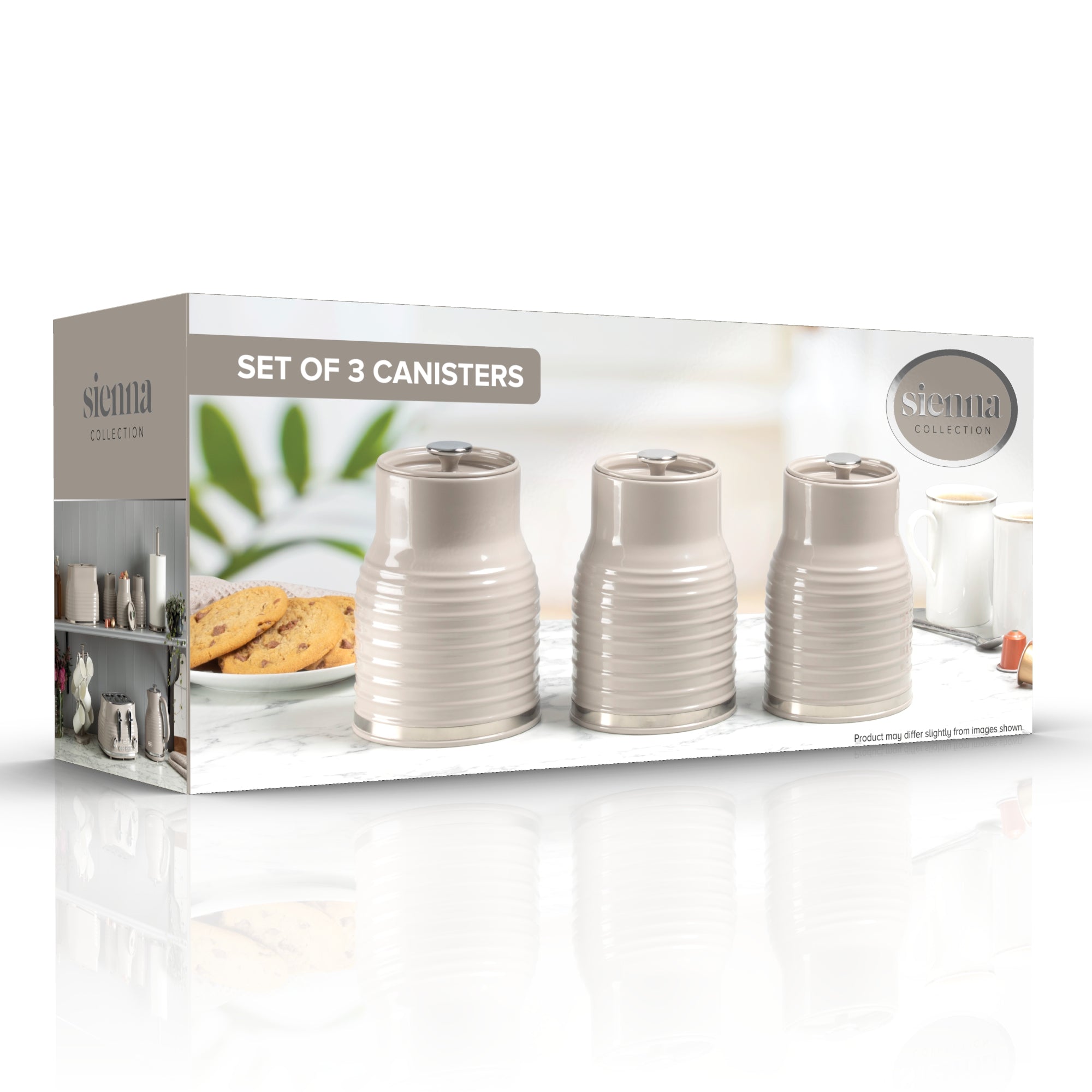Daewoo Sienna Taupe Set Of 3 Tea, Coffee, Sugar Canisters