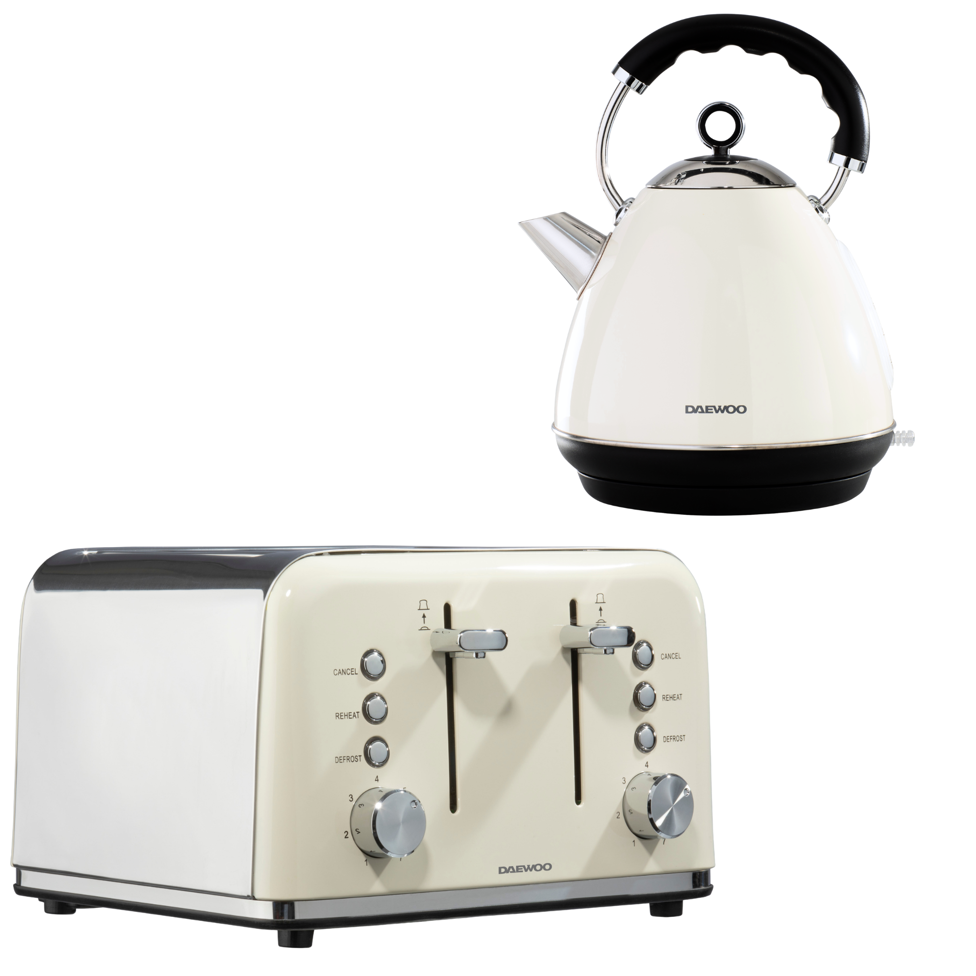 Daewoo Cream Kensington Pyramid Kettle & 4-Slice Toaster Set