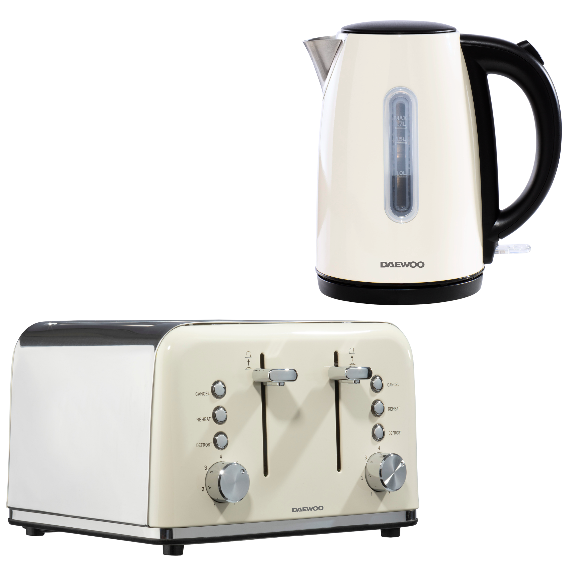 Daewoo Cream Kensington Jug Kettle & 4-Slice Toaster Set