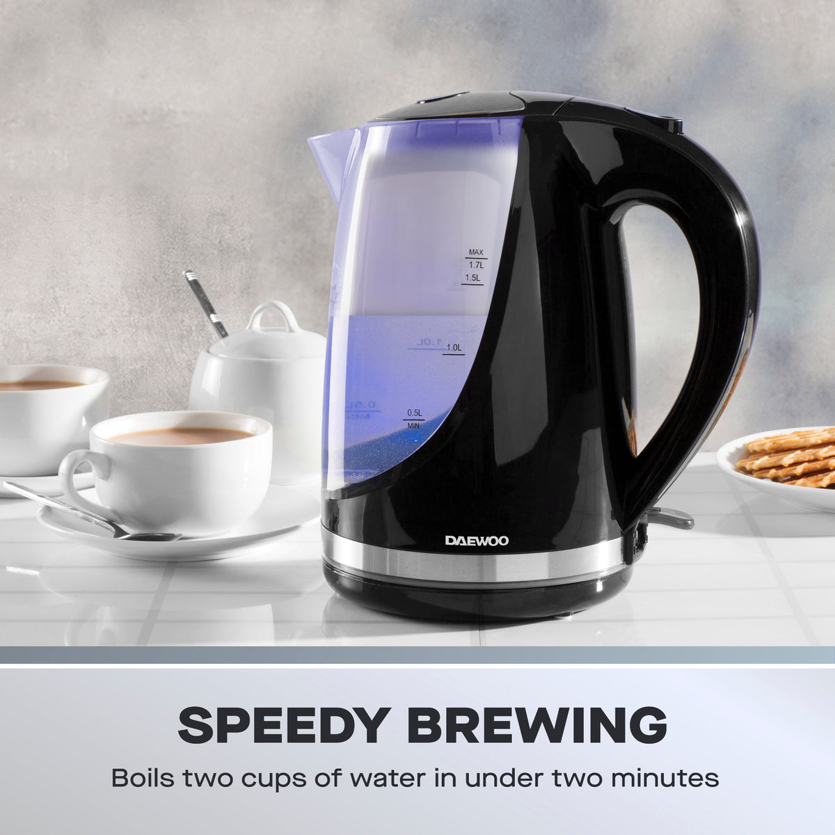 Daewoo Black Kettle, 2-Slice Toaster & Microwave Bundle