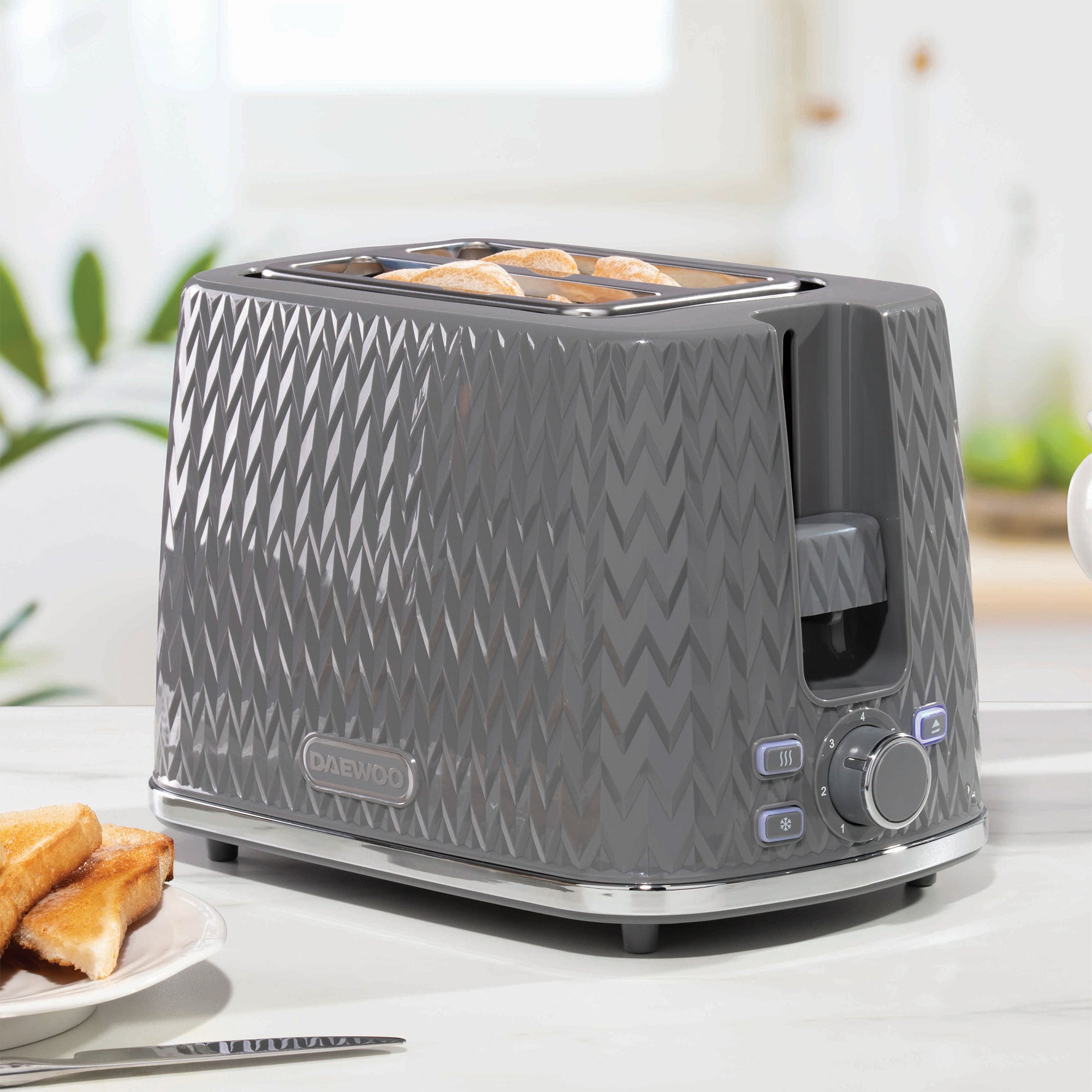 Daewoo Dark Grey Argyle 2 Slice Toaster