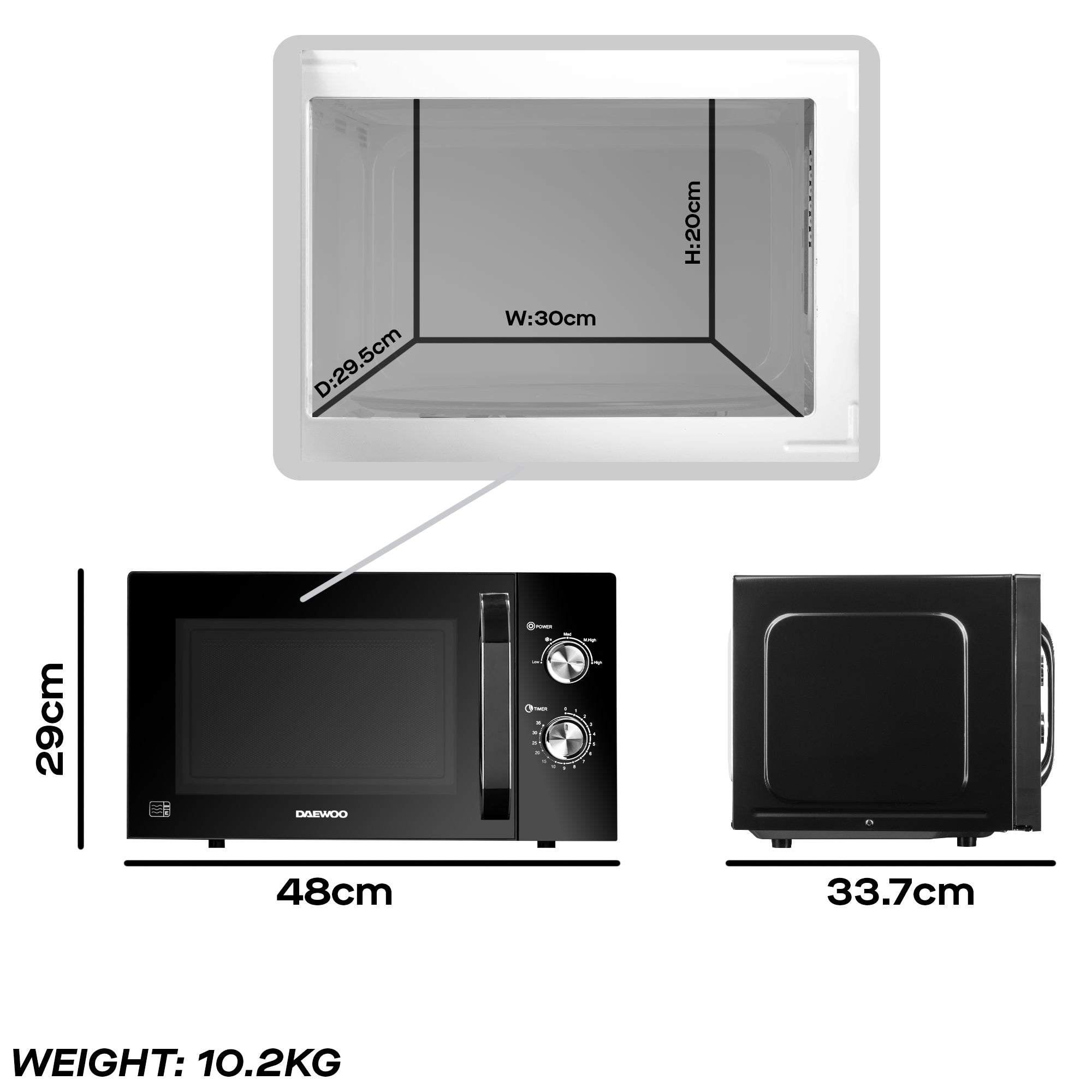 Daewoo 23L Black Manual 800W Microwave
