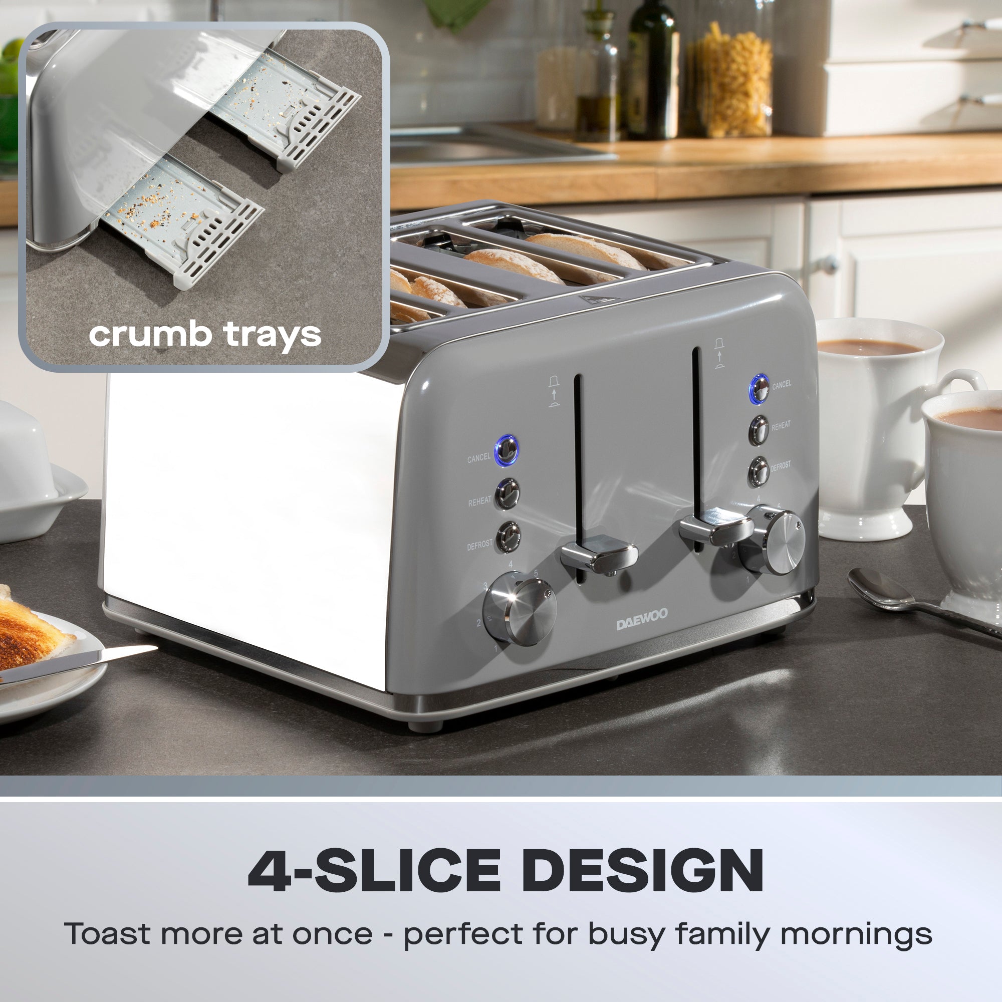 Daewoo Grey Kensington 4 Slice Toaster