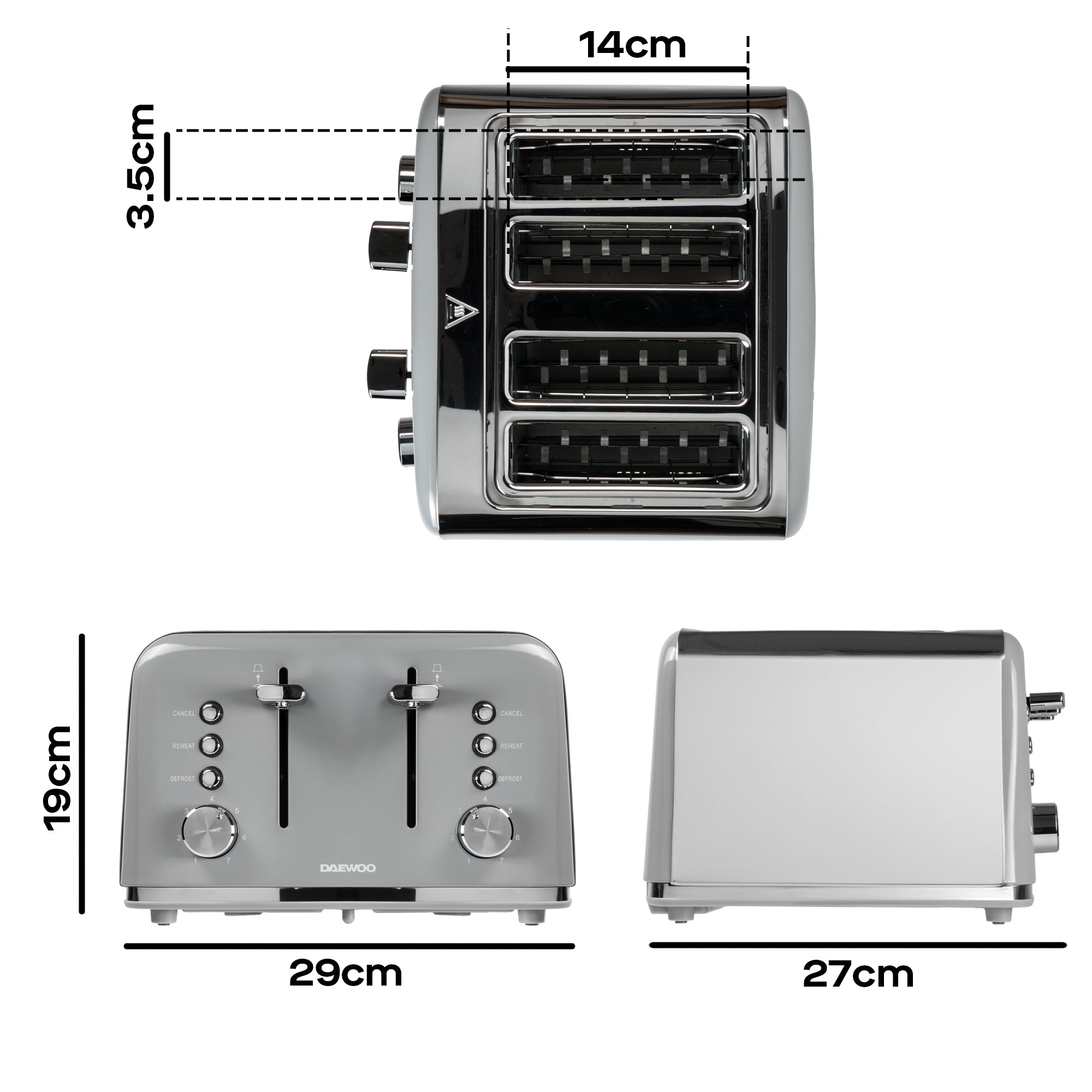 Daewoo Grey Kensington 4 Slice Toaster