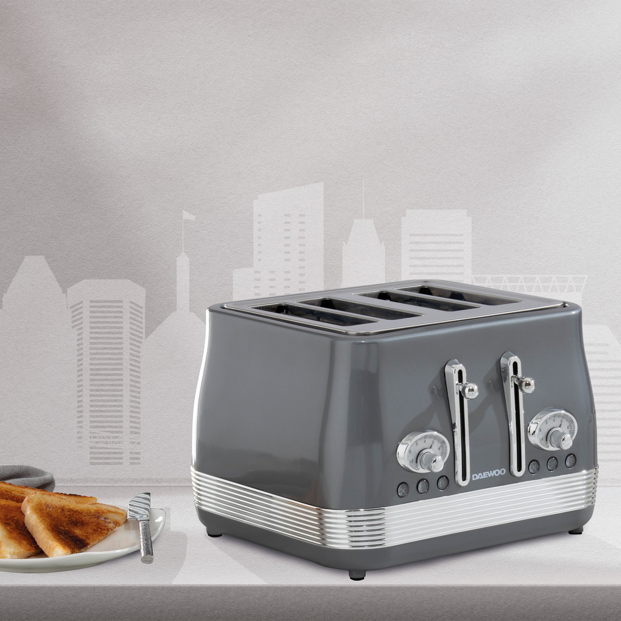 Daewoo Smoked Grey Denver 4-Slice Toaster | Daewoo Electricals