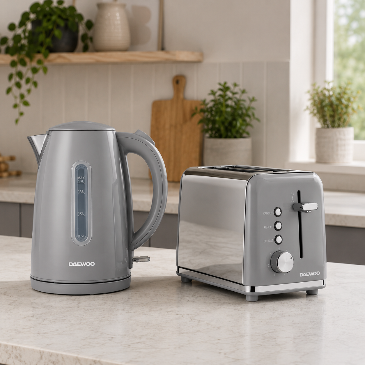 Daewoo Grey Kensington Jug Kettle & 2-Slice Toaster Set