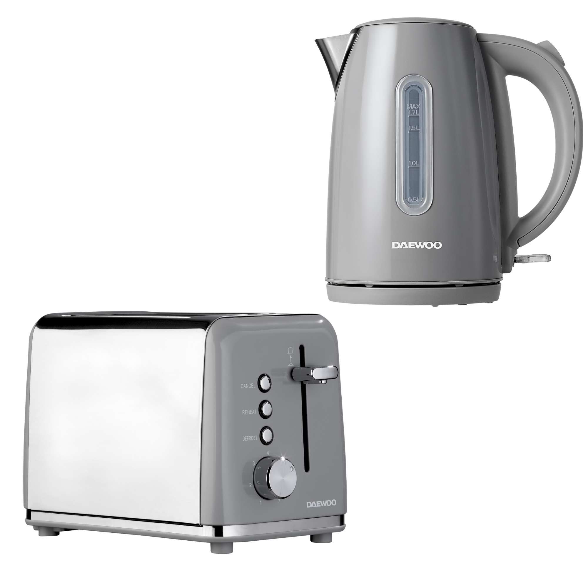 Daewoo Grey Kensington Jug Kettle & 2-Slice Toaster Set