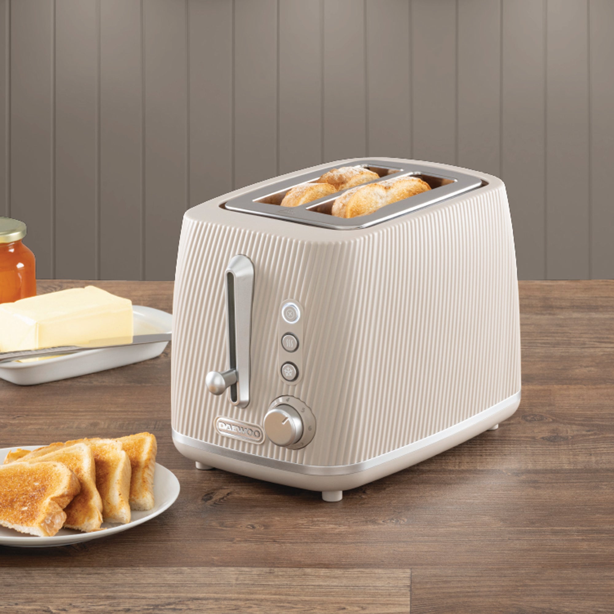 Daewoo Taupe Cascade 2 Slice Toaster
