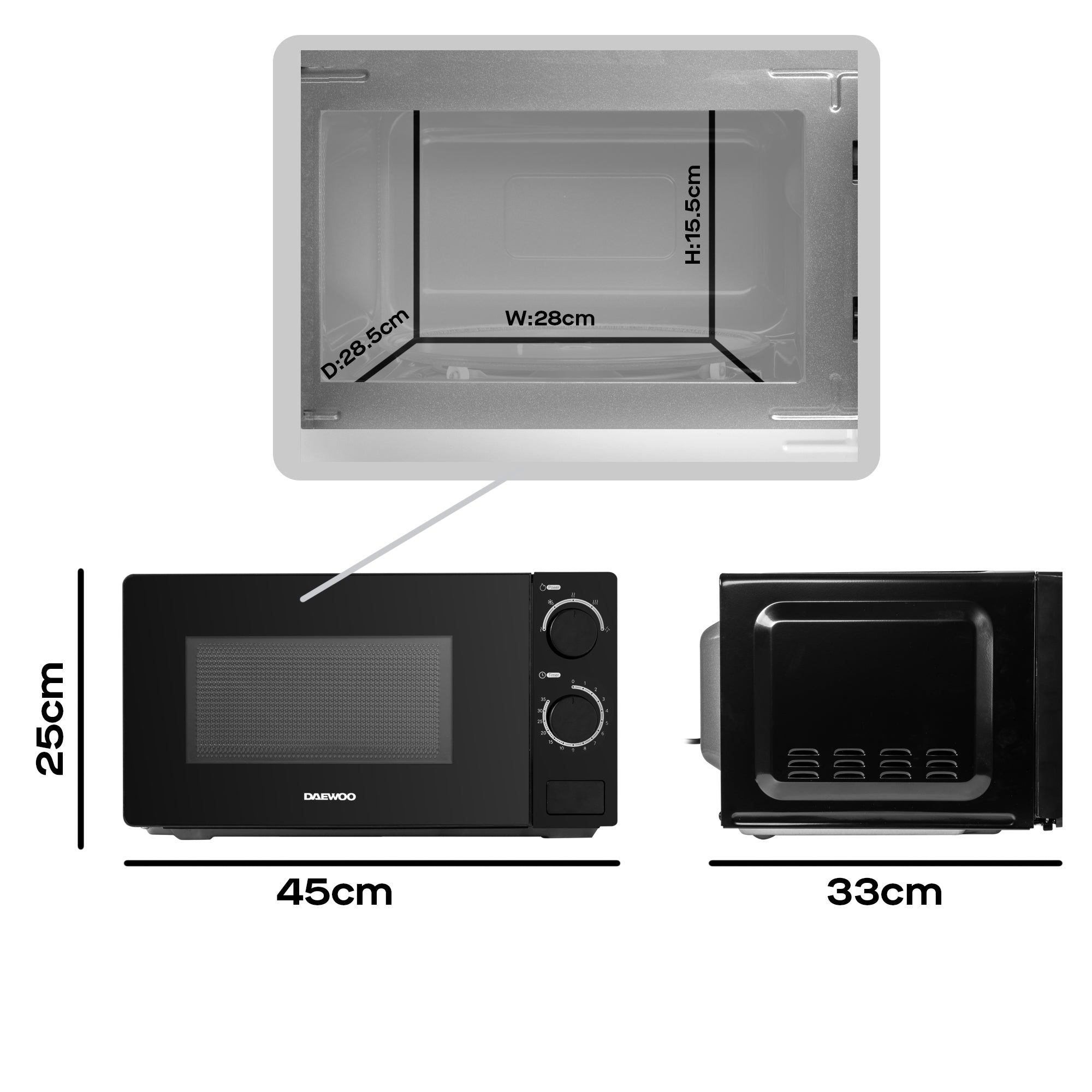 Daewoo 20L Black 700W Microwave