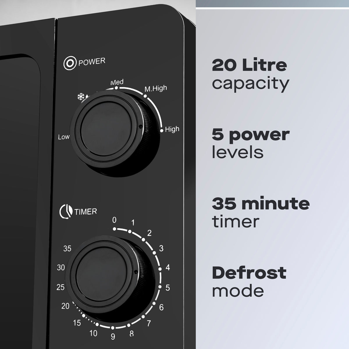 Daewoo 20L Black 800W Manual Microwave