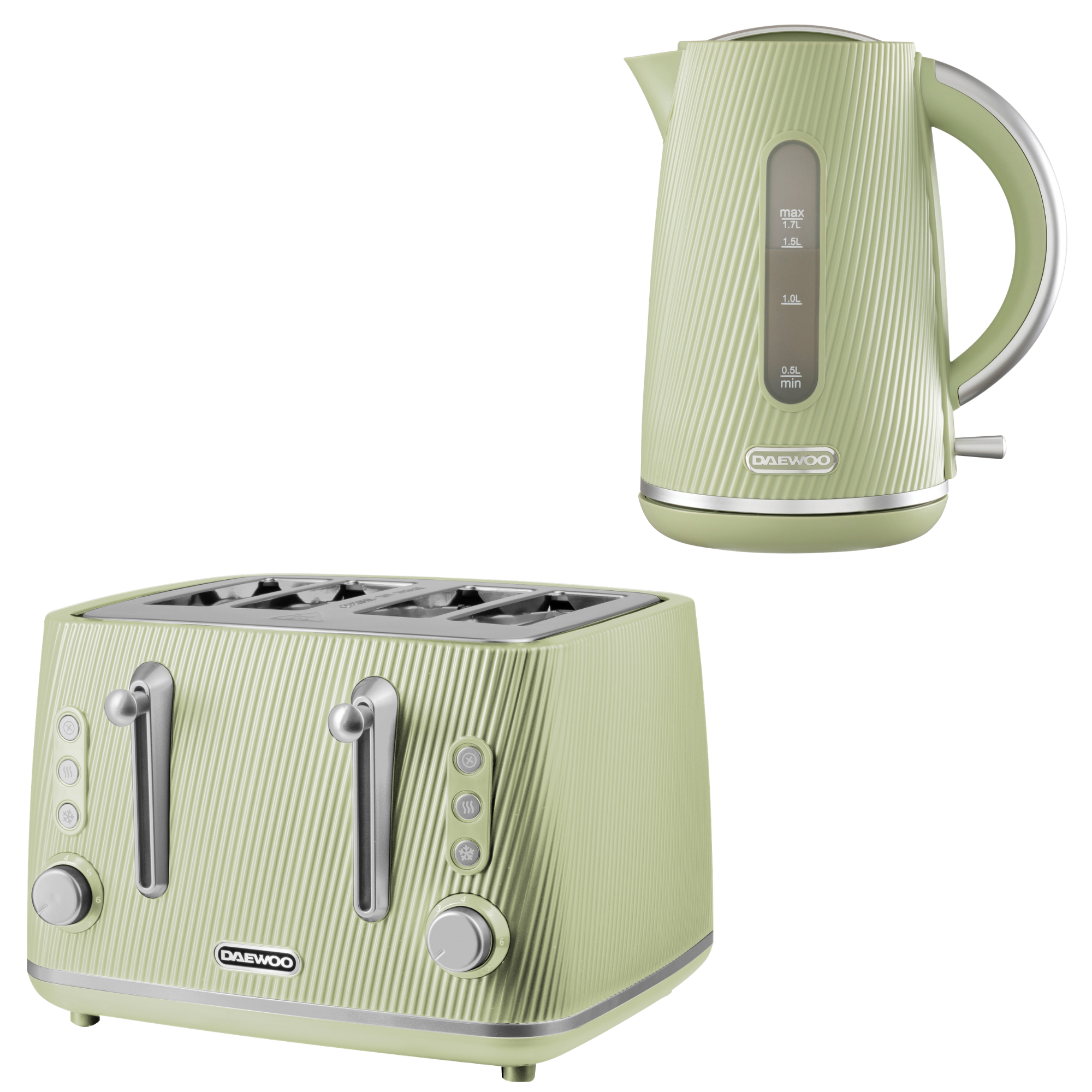 Daewoo Sage Green Cascade Jug Kettle & 4-Slice Toaster Set