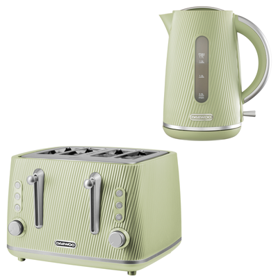 Daewoo Sage Green Cascade Jug Kettle & 4-Slice Toaster Set
