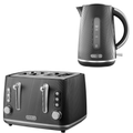Daewoo Black Cascade Jug Kettle & 4-Slice Toaster Set