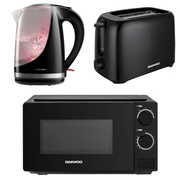 Daewoo Black Kettle, 2-Slice Toaster & Microwave Bundle