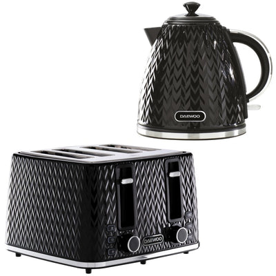 Daewoo Black Argyle Kettle & 4 Slice Toaster Set