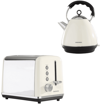 Daewoo Cream Kensington Pyramid Kettle & 2-Slice Toaster Set