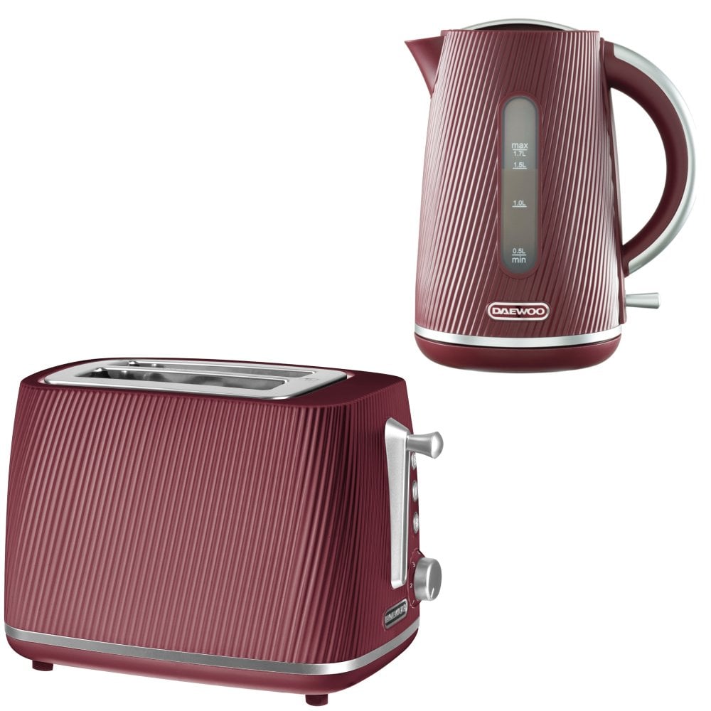 Ruby Cascade Jug Kettle & 2 Slice Toaster Set