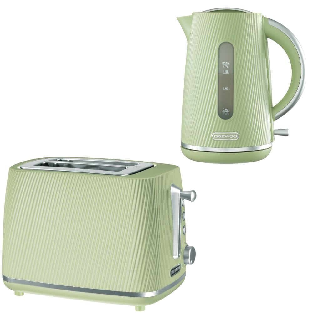 Sage Green Cascade Jug Kettle & 2 Slice Toaster Set