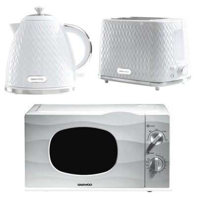 Daewoo White Argyle Kettle, 2 Slice Toaster & Microwave Bundle