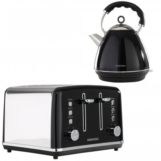 Daewoo Daewoo Black Kensington Pyramid Kettle & 4-Slice Toaster Set