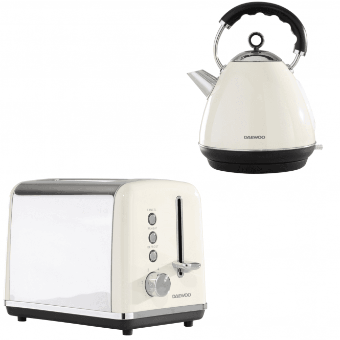 Daewoo Daewoo Cream Kensington Pyramid Kettle & 2-Slice Toaster Set