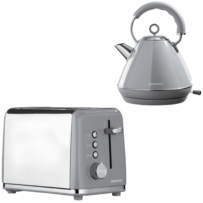 Daewoo Daewoo Grey Kensington Pyramid Kettle & 2-Slice Toaster Set